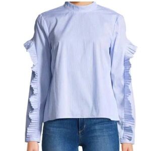 Marled by Reunited Clothing striped shirt with ruffled sleeve Sz S